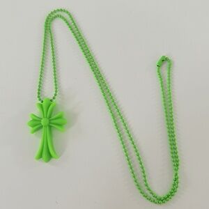 CHROME HEARTS Silichrome Neon Green Gothic Cross Necklace